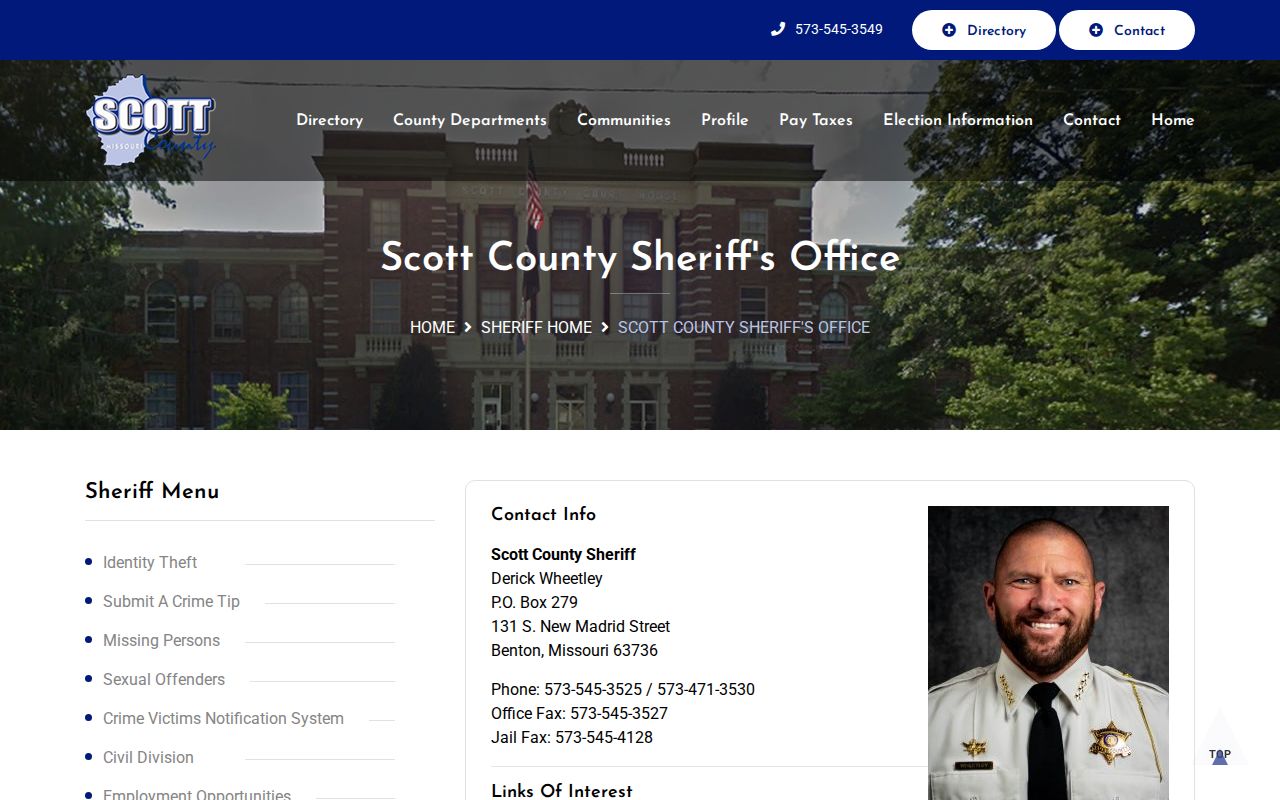 Scott County arrest records contact on the Sheriff's website