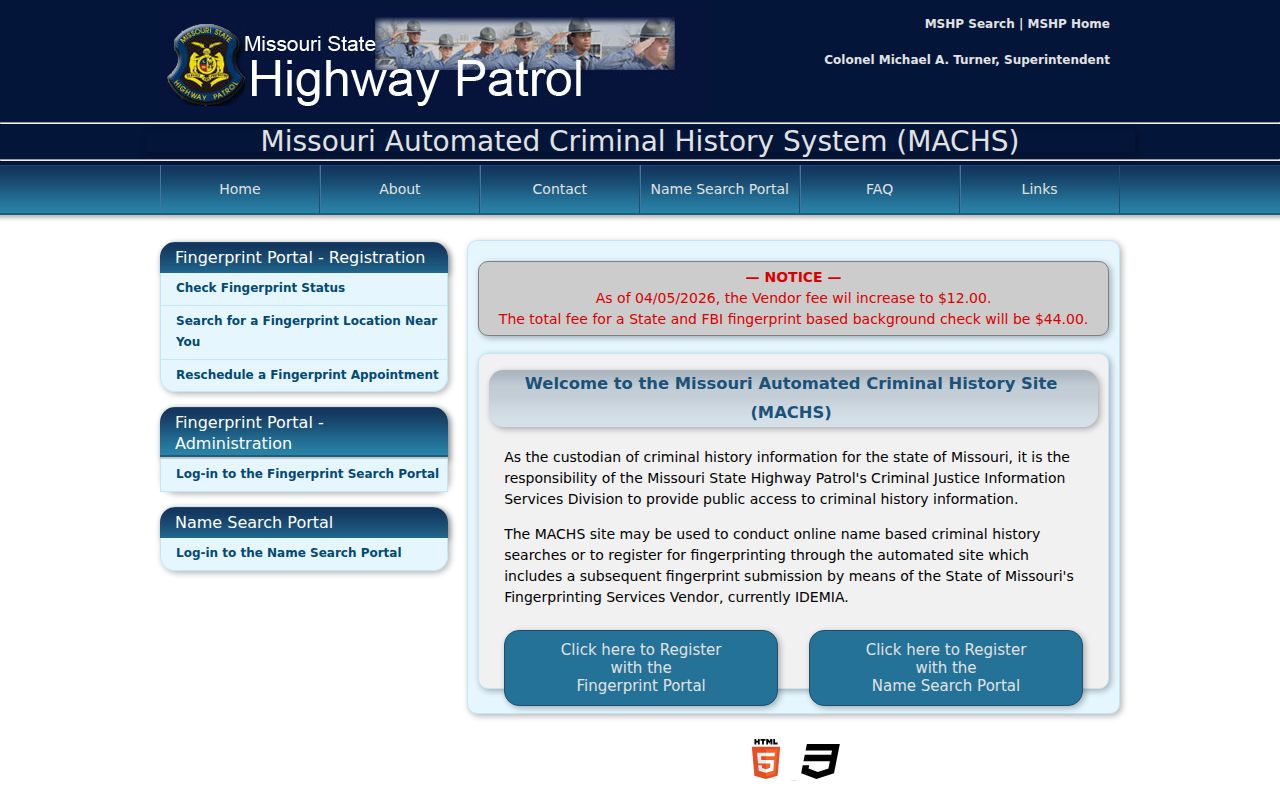 MACHS fingerprint channel for a Scott City criminal record review