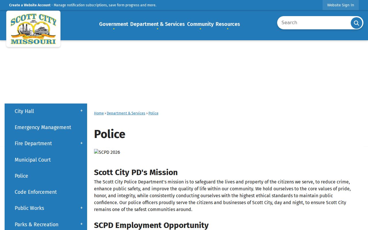 Scott City criminal records contact at the Police Department
