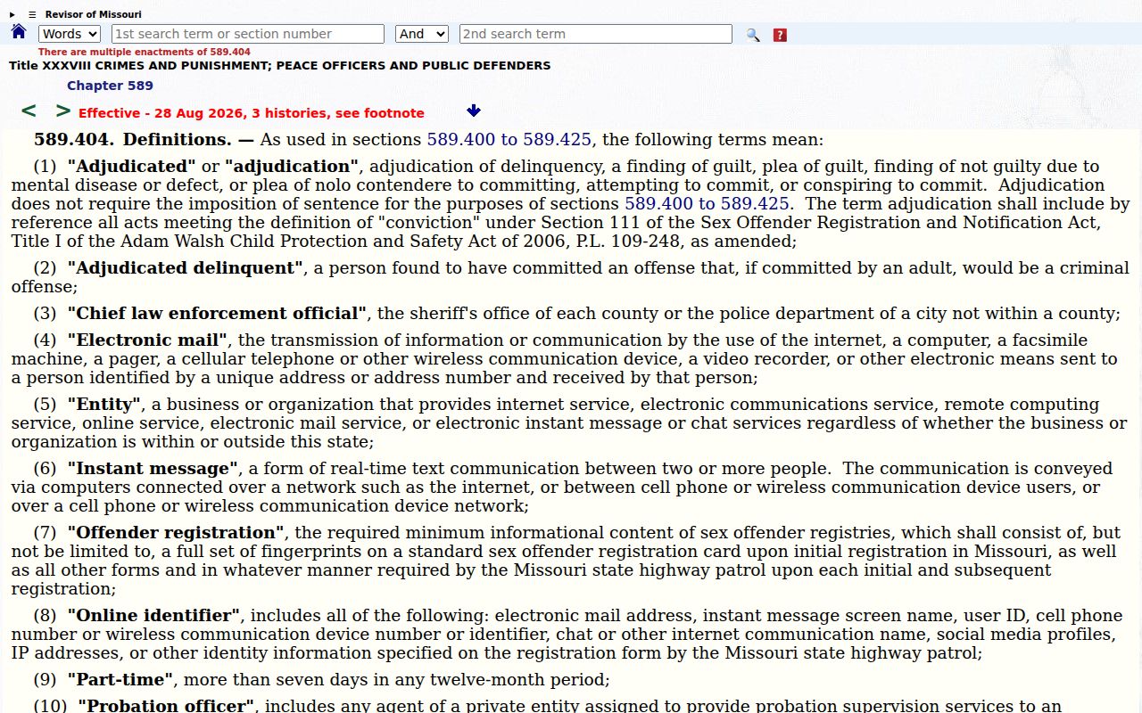 Missouri tier law for Scott County sex offender registry duties