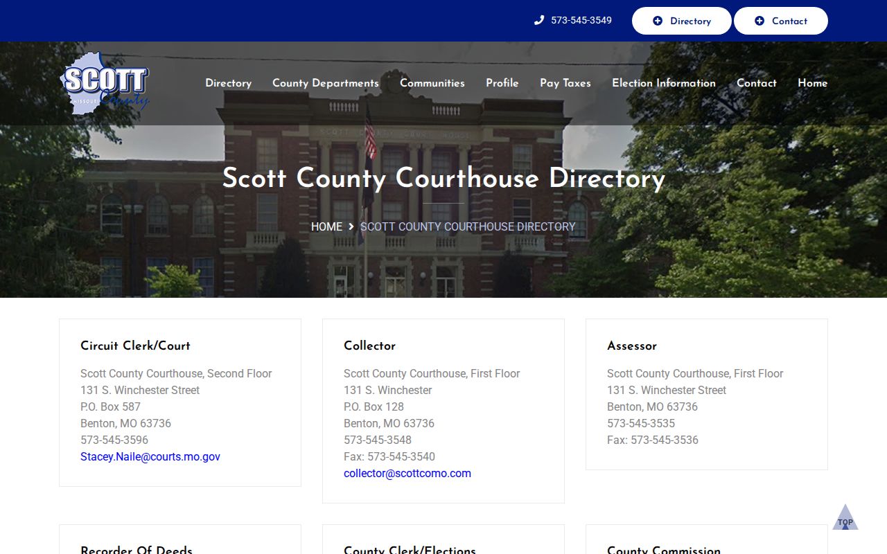 Scott County official office directory for court and law enforcement contacts