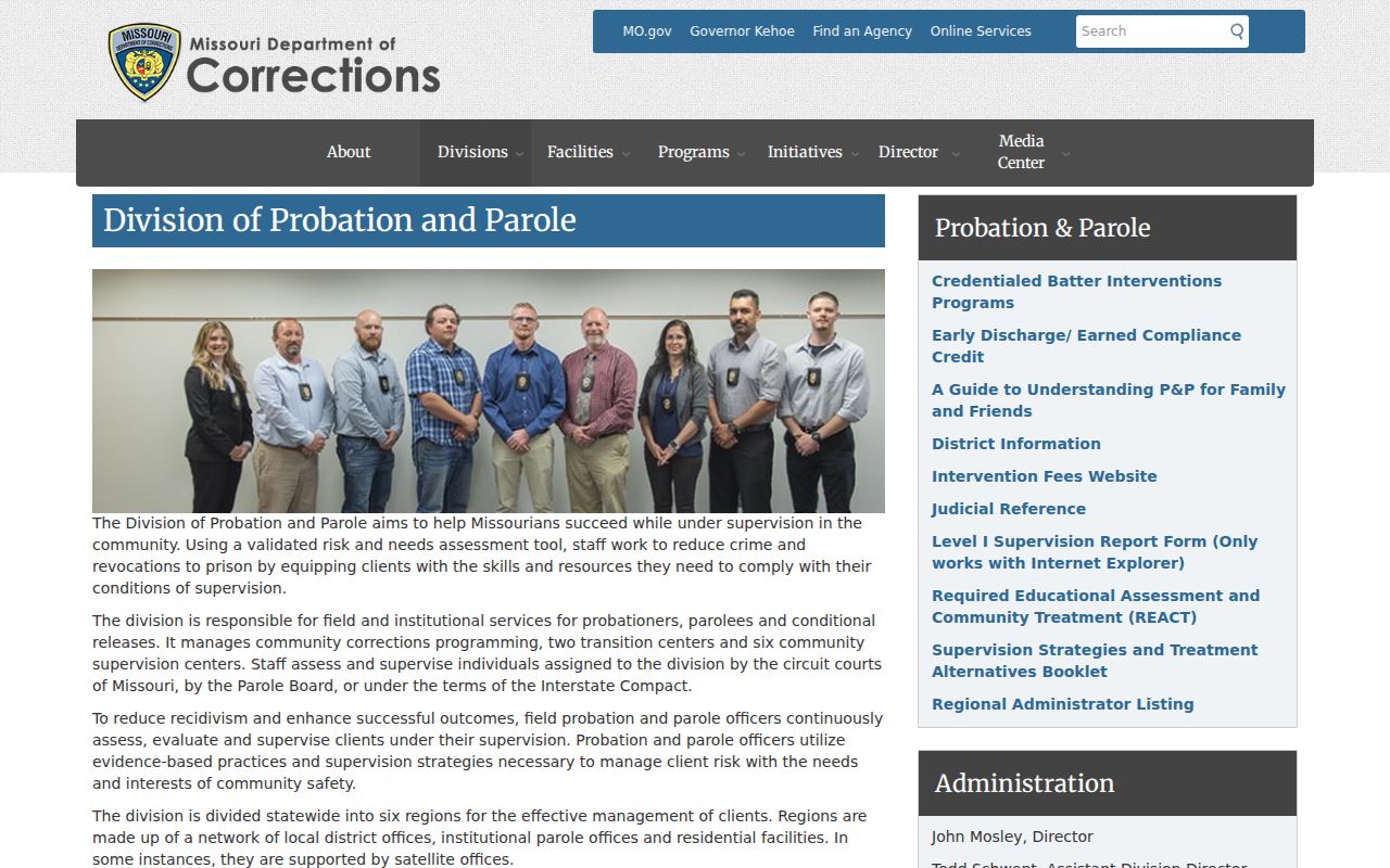 Missouri probation and parole official information